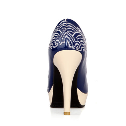 Women Printed High Heel Platform Pumps