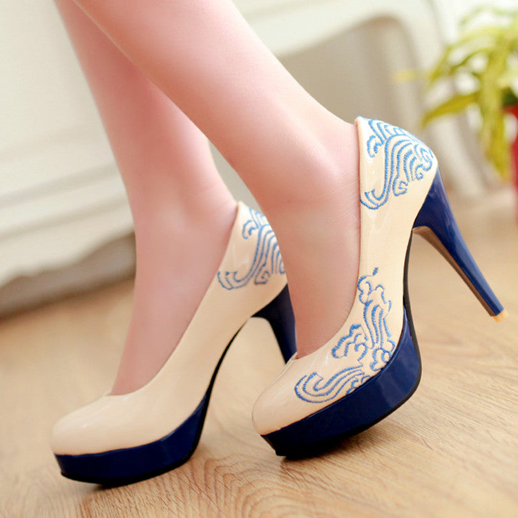 Women Printed High Heel Platform Pumps