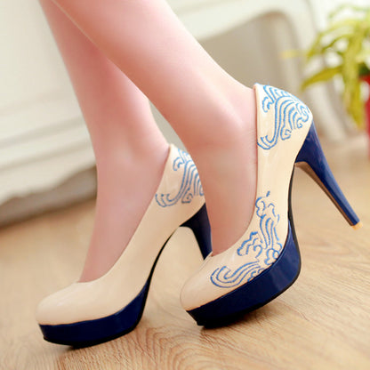 Women Printed High Heel Platform Pumps