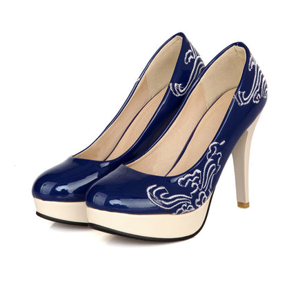 Women Printed High Heel Platform Pumps