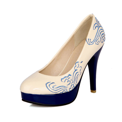 Women Printed High Heel Platform Pumps