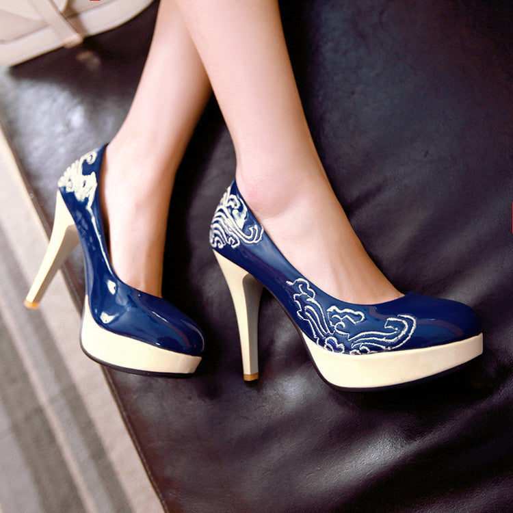 Women Printed High Heel Platform Pumps