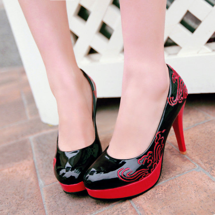 Women Printed High Heel Platform Pumps