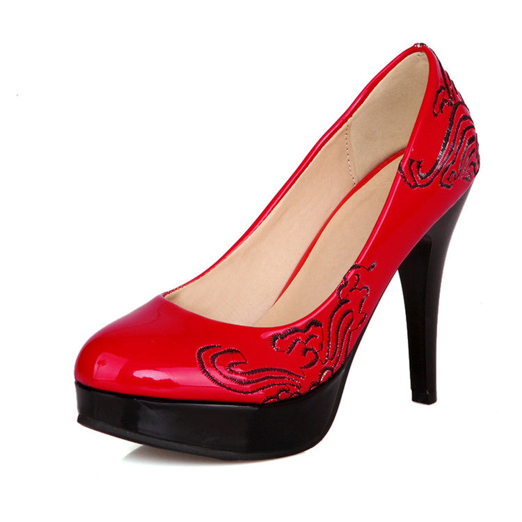 Women Printed High Heel Platform Pumps