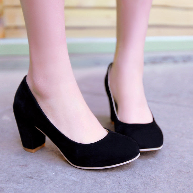 Women Velvet Block Heels Pumps