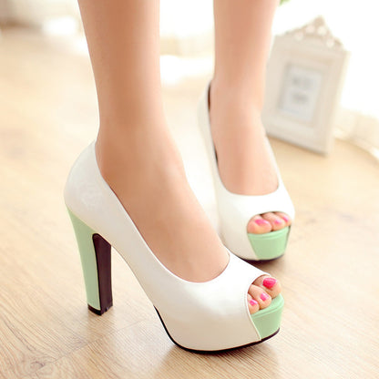 Women Peep Toe Block Heels Pumps Jelly Shoes