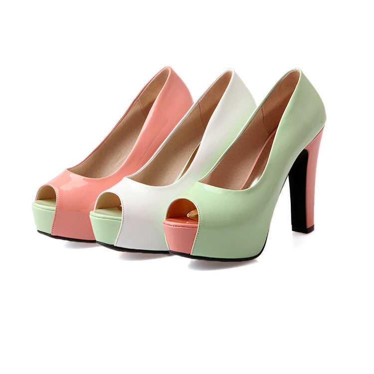 Women Peep Toe Block Heels Pumps Jelly Shoes