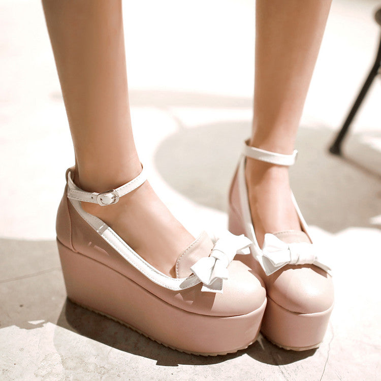 Women Bowtie High Heel Platform Shoes