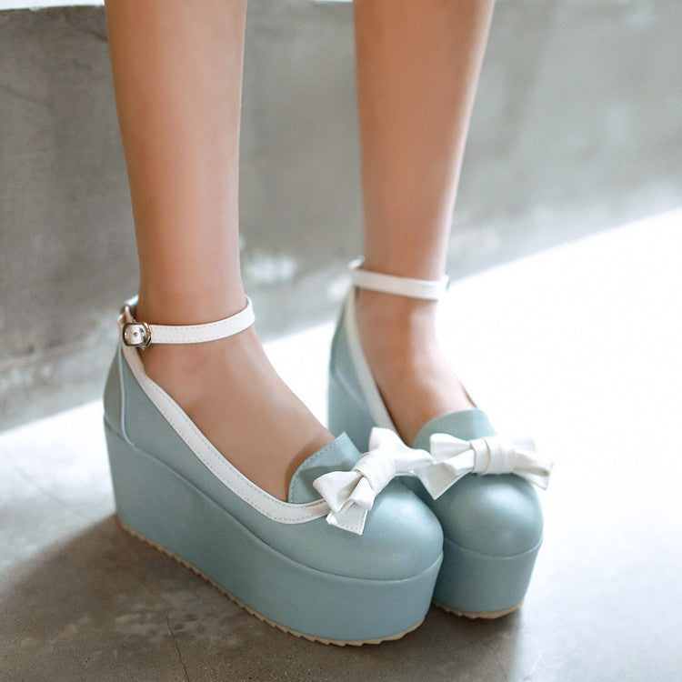 Women Bowtie High Heel Platform Shoes