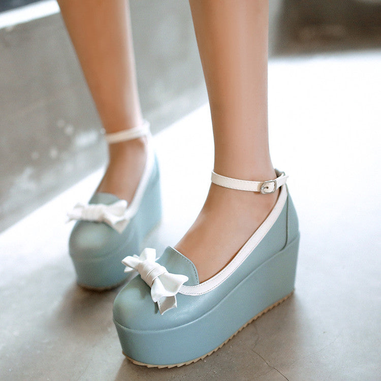 Women Bowtie High Heel Platform Shoes