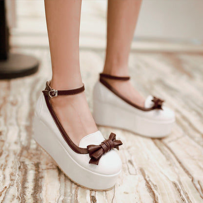 Women Bowtie High Heel Platform Shoes