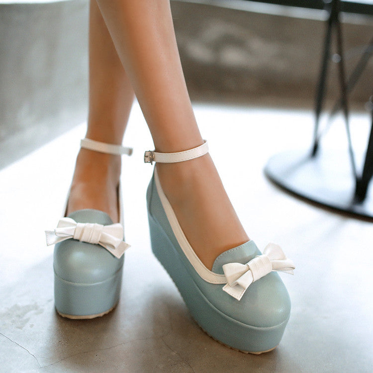 Women Bowtie High Heel Platform Shoes