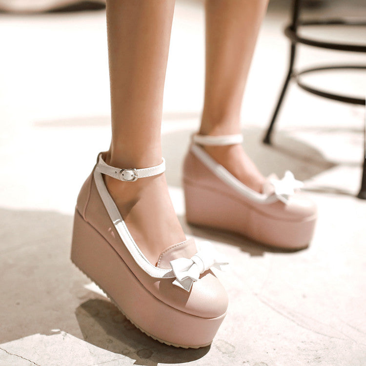 Women Bowtie High Heel Platform Shoes