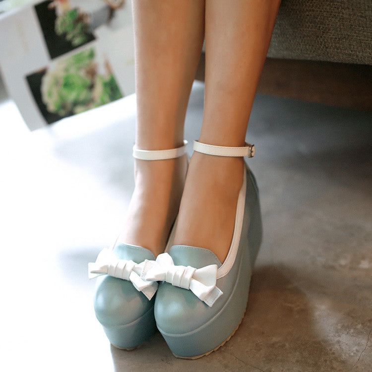 Women Bowtie High Heel Platform Shoes