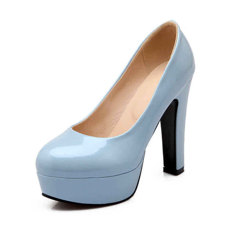 Women Patent Leather Platform Pumps High Heels Shoes