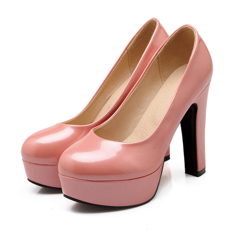 Women Patent Leather Platform Pumps High Heels Shoes