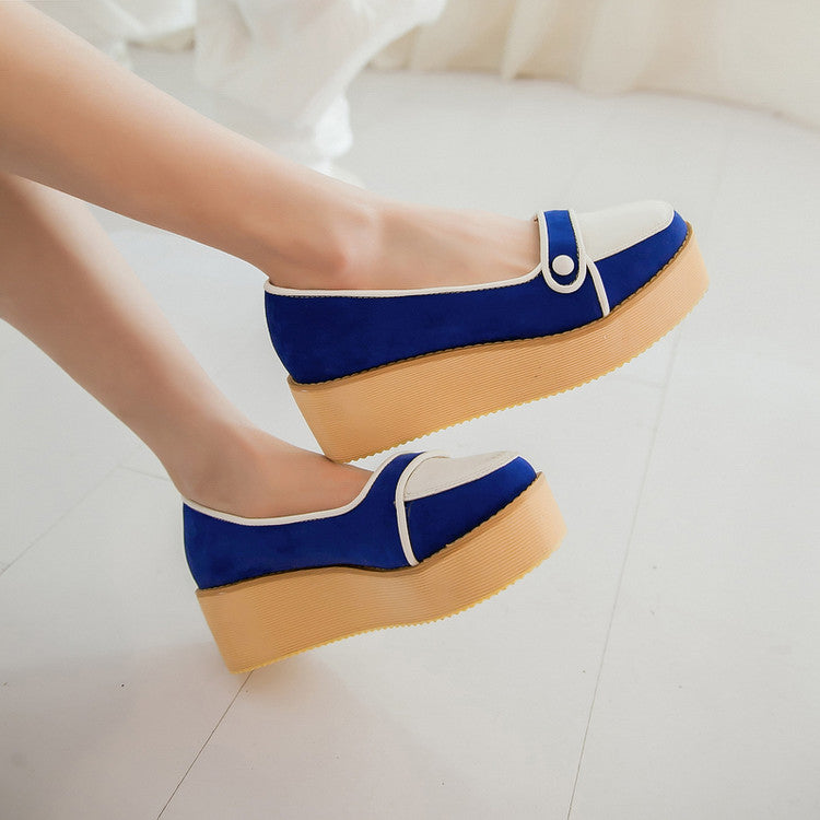 Women Color Block Platform Wedges Shoes