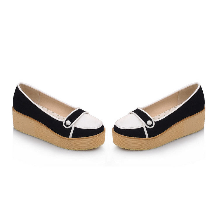 Women Color Block Platform Wedges Shoes