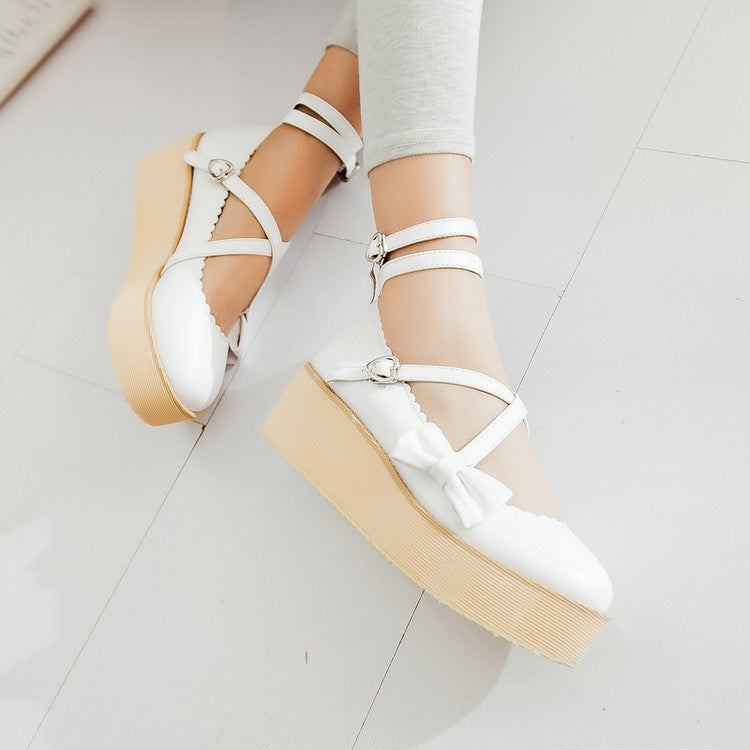 Women Bowtie Platform Wedges Shoes