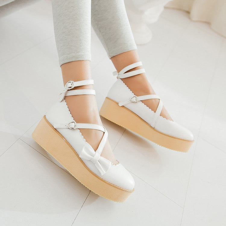 Women Bowtie Platform Wedges Shoes