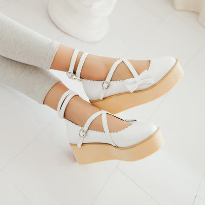 Women Bowtie Platform Wedges Shoes