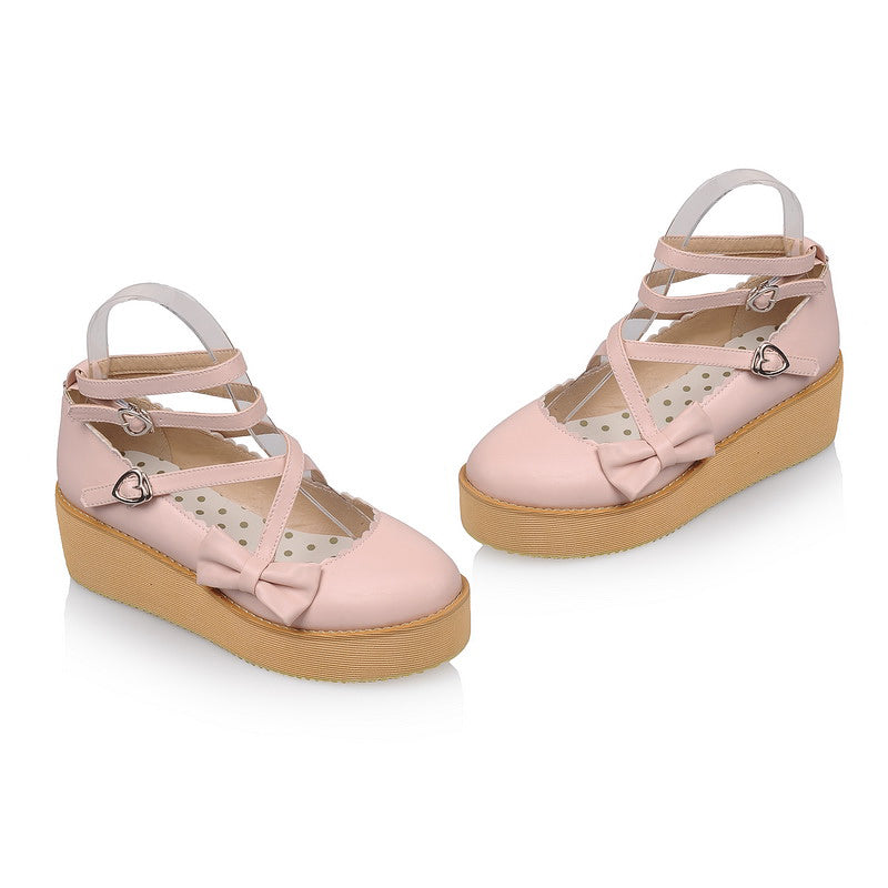 Women Bowtie Platform Wedges Shoes