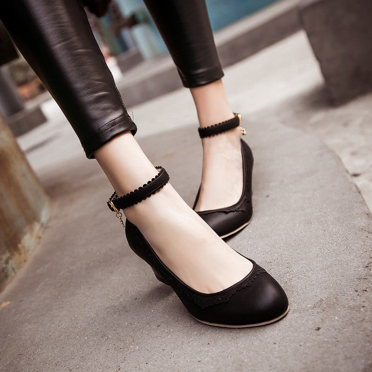 Women Ankle Strap Chunky Heels Pumps