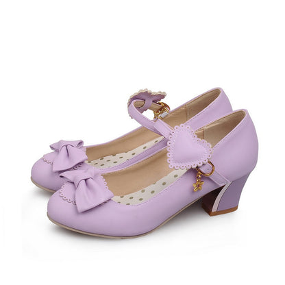 Women Bowtie Love Shaped Chunky Heels Pumps