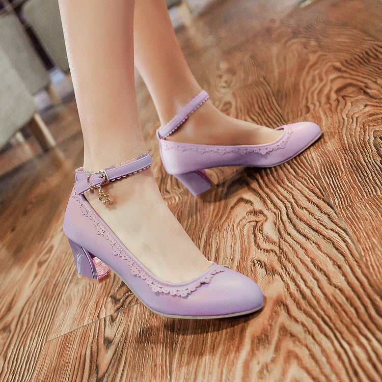 Women Ankle Strap Chunky Heels Pumps