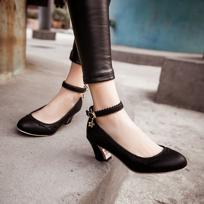 Women Ankle Strap Chunky Heels Pumps