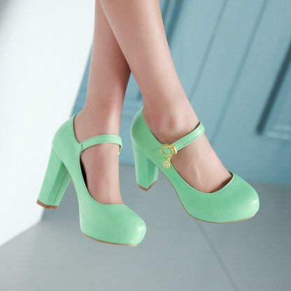 Women Mary Jane High Heels Chunky Platform Pumps