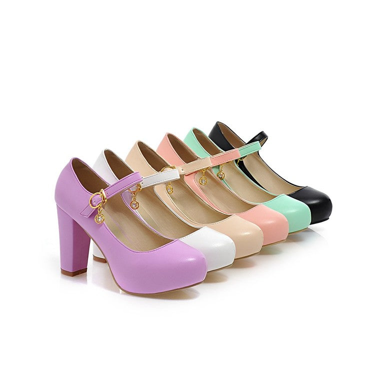 Women Mary Jane High Heels Chunky Platform Pumps