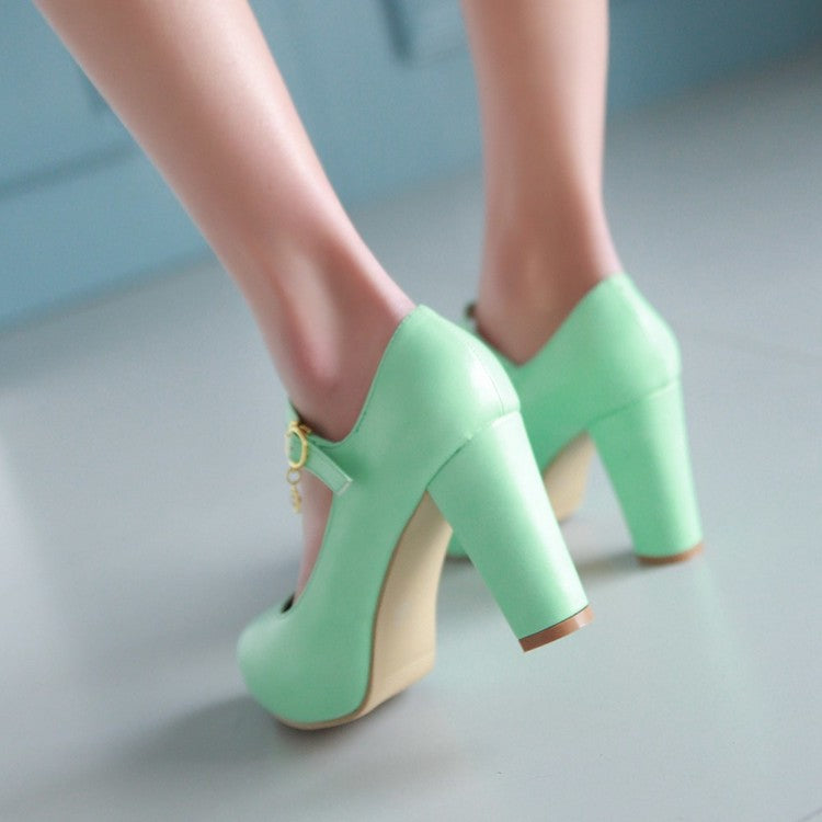 Women Mary Jane High Heels Chunky Platform Pumps