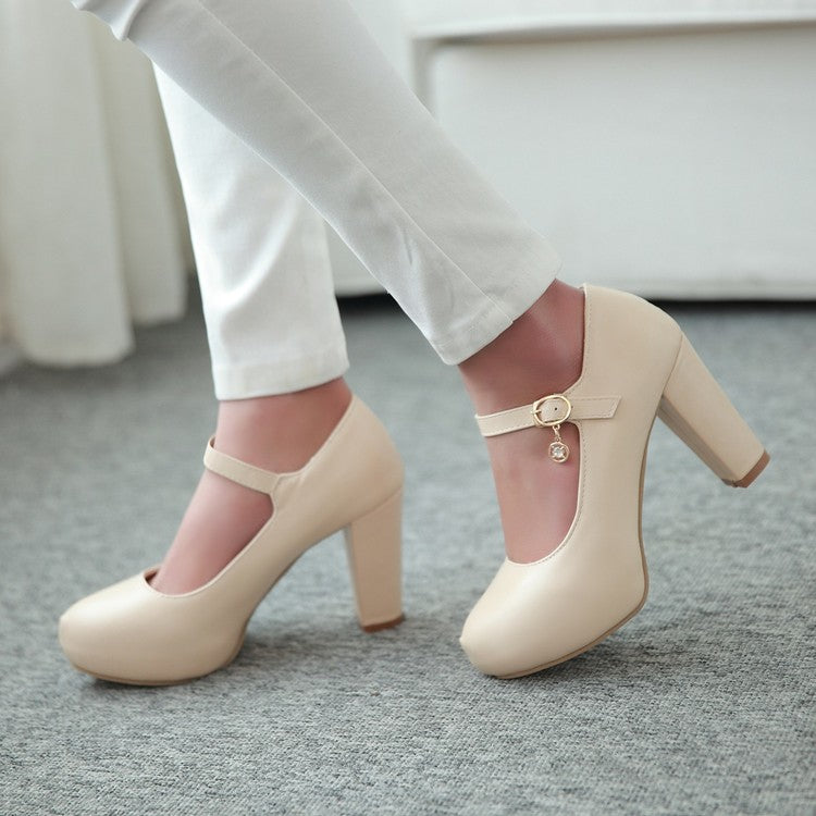 Women Mary Jane High Heels Chunky Platform Pumps