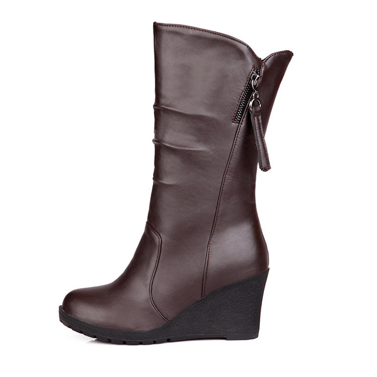 Women Platform Wedges Heel Mid Calf Boots