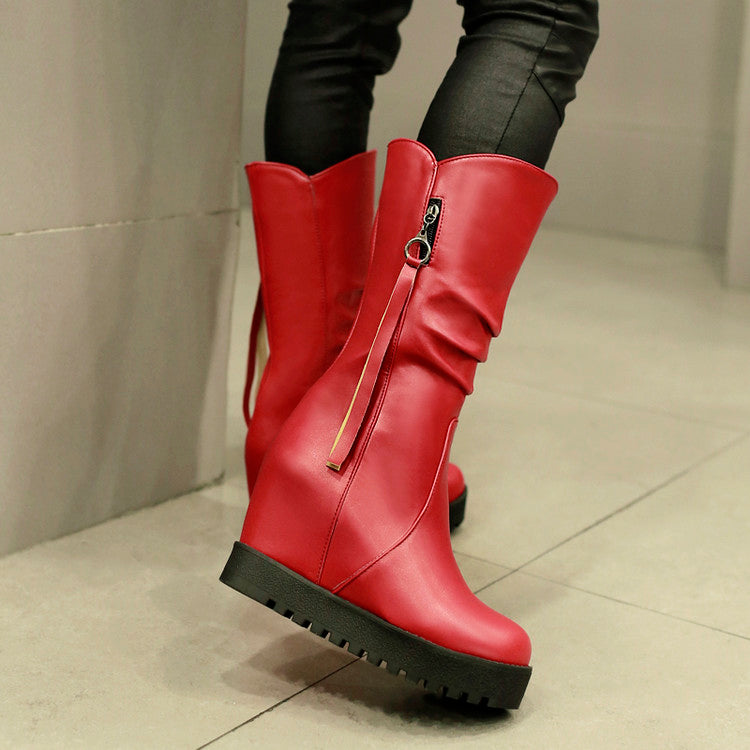 Women Platform Wedges Heel Mid Calf Boots