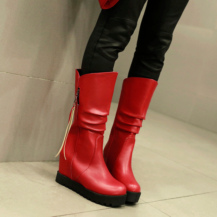 Women Platform Wedges Heel Mid Calf Boots