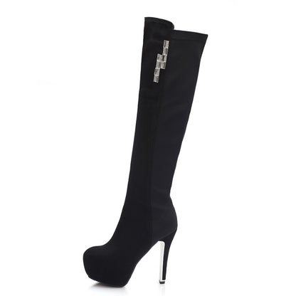 Zippers Round Toe Stiletto Heel Platform Knee-High Boots for Women