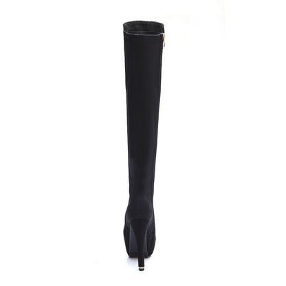 Zippers Round Toe Stiletto Heel Platform Knee-High Boots for Women