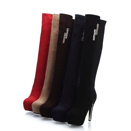 Zippers Round Toe Stiletto Heel Platform Knee-High Boots for Women