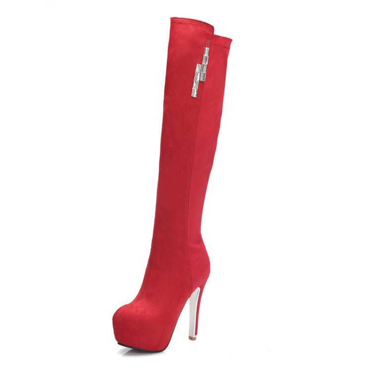 Zippers Round Toe Stiletto Heel Platform Knee-High Boots for Women