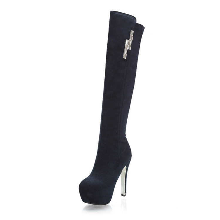 Zippers Round Toe Stiletto Heel Platform Knee-High Boots for Women