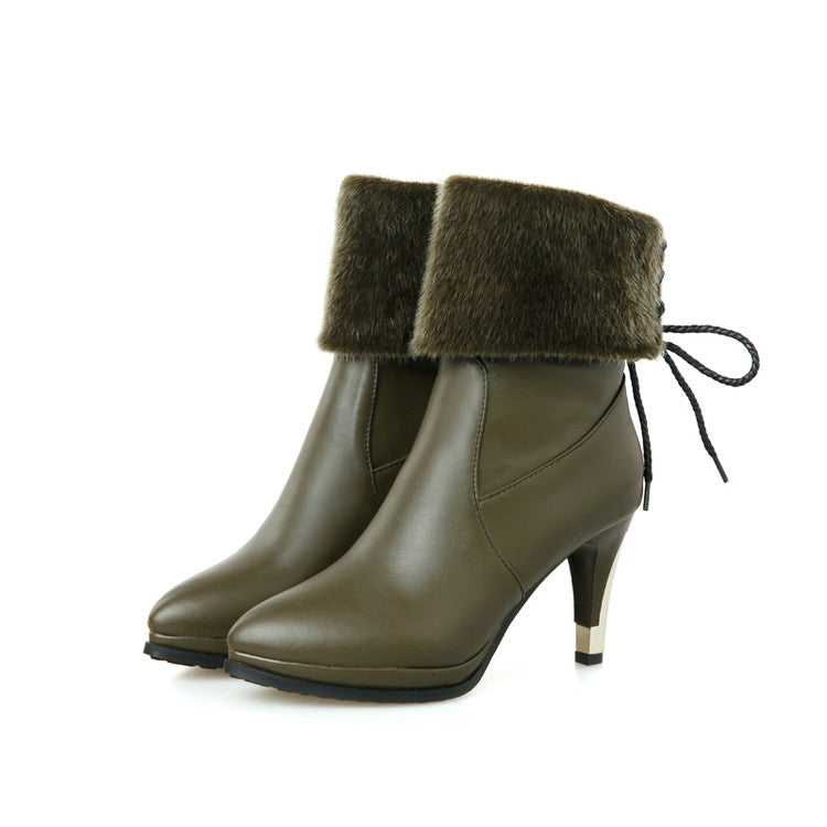 Women Pointed Toe High Heels Short Boots