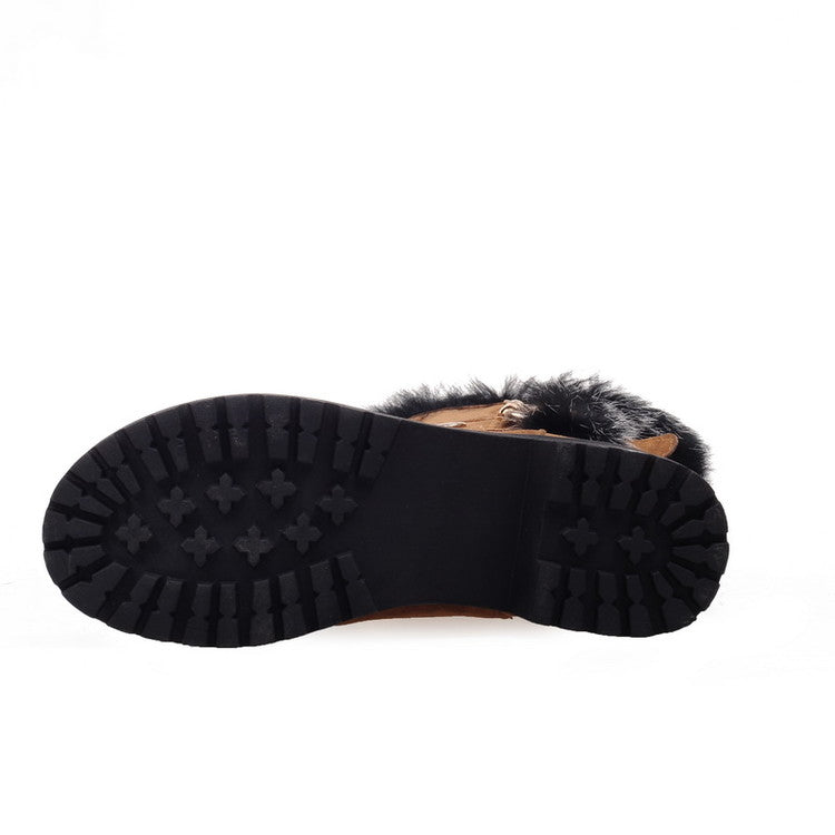 Women Fur Buckle Belt Block Heel Snow Boots