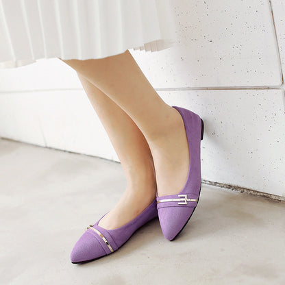 Women Pointed Toe Metal Deco Pumps Flats Shoes