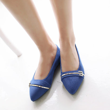 Women Pointed Toe Metal Deco Pumps Flats Shoes