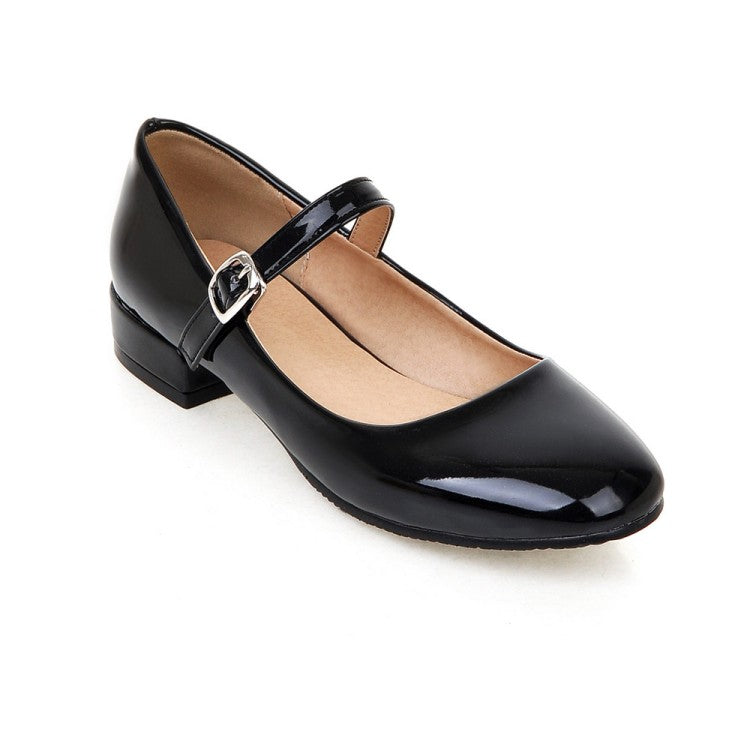 Women Ankle Strap Mary Kane Block Heels Pumps