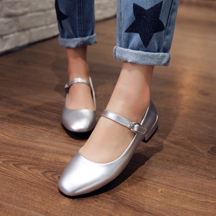 Women Ankle Strap Mary Kane Block Heels Pumps