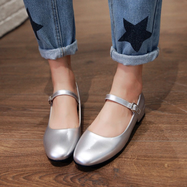 Women Ankle Strap Mary Kane Block Heels Pumps