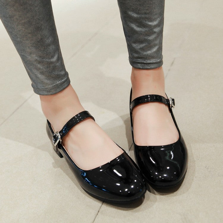Women Ankle Strap Mary Kane Block Heels Pumps